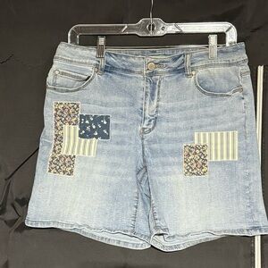 Cato Blue Jean Shorts with Floral Patchwork